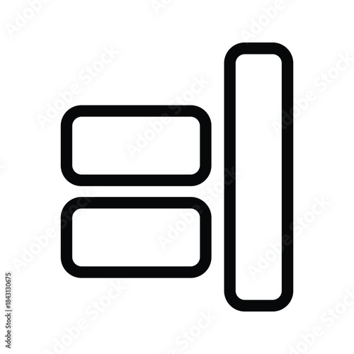 Right align icon representing user interface layout controls for text or objects, isolated on