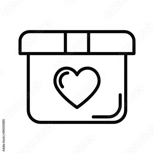 Outline vector illustration of a charity box or gift container featuring a heart symbol for donation and love