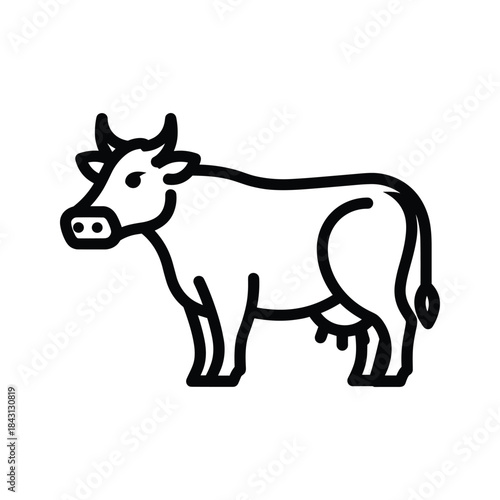 Black outline icon of a standing cow, representing livestock, dairy farming, and agriculture
