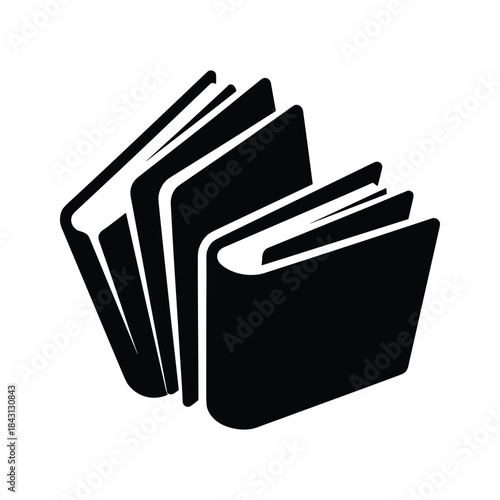 Black and white icon of two open books, symbolizing knowledge and learning, isolated on