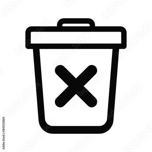 Trash can icon with a cross symbol, isolated on