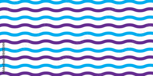 Simple seamless pattern with abstract ocean waves in blue tones on white background. Ideal for kids decor, summer textiles, marine designs, and beach-themed products.eps10