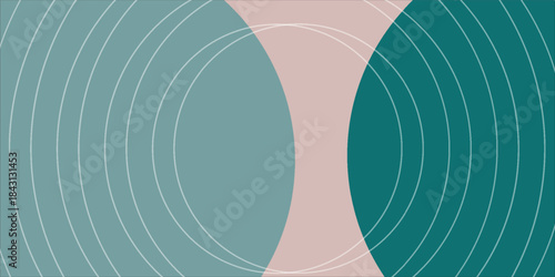 Geometric Japanese background with traditional Seigaiha wave pattern. Modern abstract design with diagonal lines and color blocking in a teal and peach palette.