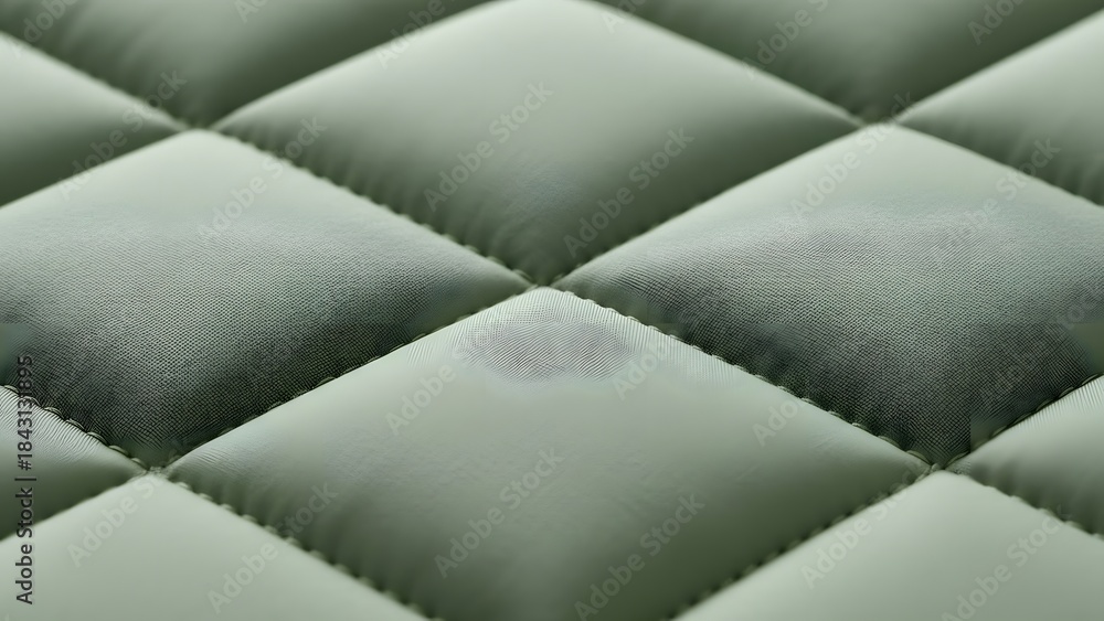Fototapeta premium Close-up view of a sage green quilted fabric with diamond pattern and visible stains.