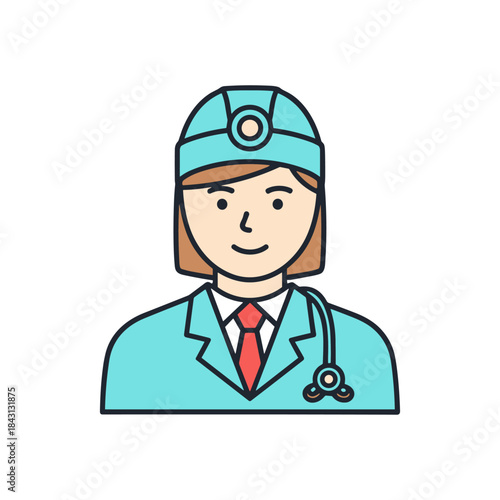 Female doctor wearing surgical cap and stethoscope