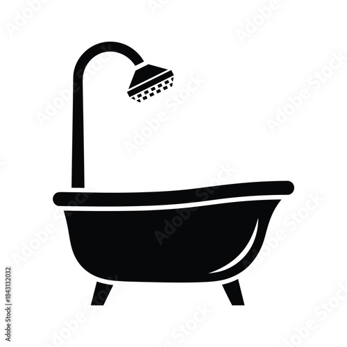 Bathtub and shower fixture black silhouette icon, isolated on
