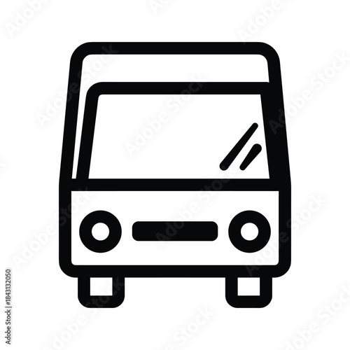 Front view line icon of a public transportation bus or coach vehicle isolated on