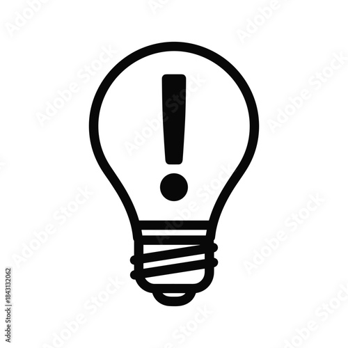 Simple outline icon of a light bulb with an exclamation mark inside, isolated on