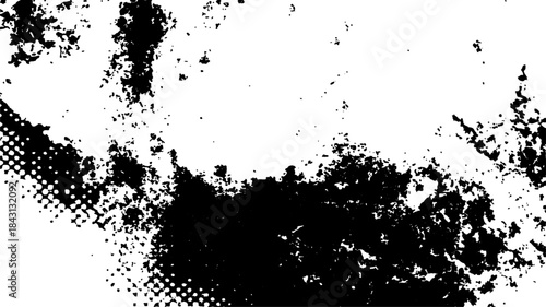 Abstract black grunge ink splat background texture illustration with dirty paint splash frame border pattern