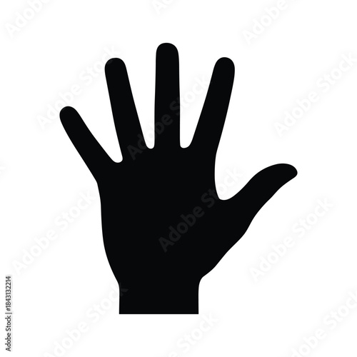 Black silhouette of an open human hand showing five fingers, isolated on