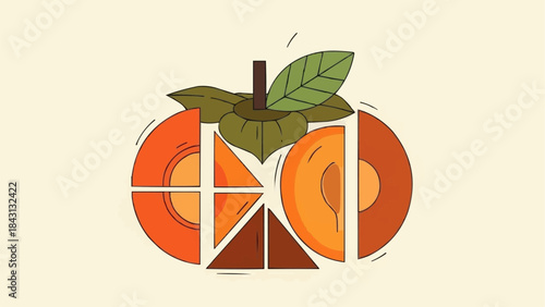 Abstract Geometric Persimmon Fruit Illustration.