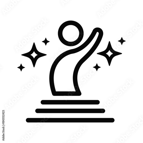 Stylized icon of a person celebrating success on a podium, isolated on
