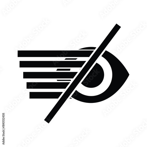 Black icon of an eye with horizontal lines and a diagonal line crossing it