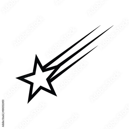 A stylized black outline of a shooting star with three trailing lines, isolated on