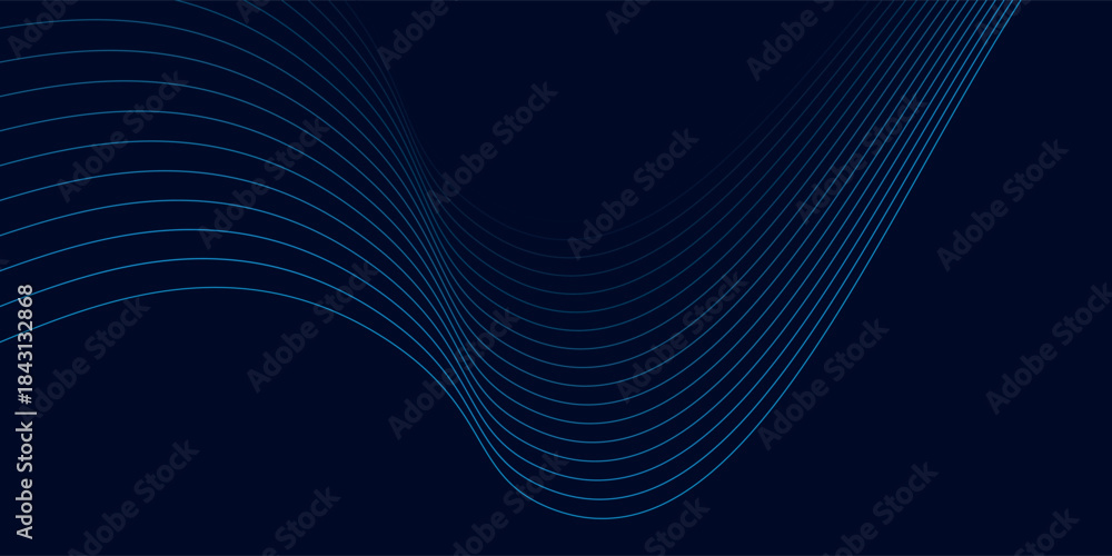 Fototapeta premium Dark abstract background with glowing wave. Shiny moving lines design element. Modern purple blue gradient flowing wave lines.