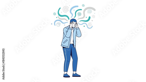 Illustration depicting a man experiencing stress, anxiety, or mental health issues