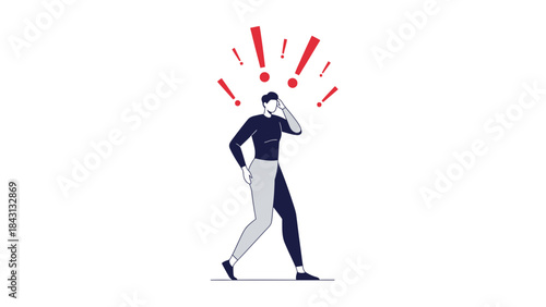 Illustration depicting a stressed person with exclamation marks, representing problems