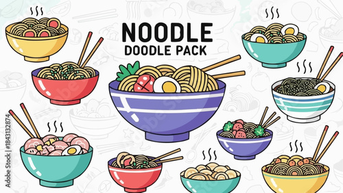 Noodle Doodle Pack Featuring Various Bowls of Delicious Noodles.