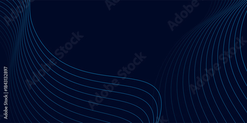 Dark abstract background with glowing wave. Shiny moving lines design element. Modern purple blue gradient flowing wave lines.