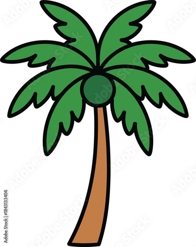 Cartoon Drawing of a Palm Tree with Green Fronds and Brown Trunk tropical vacation