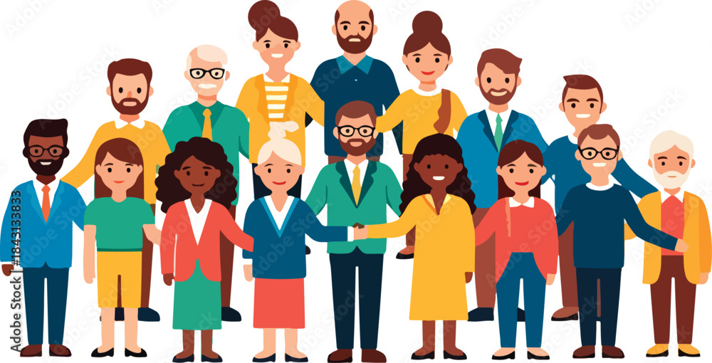 Fototapeta premium Diverse group of happy people standing together in unity and harmony