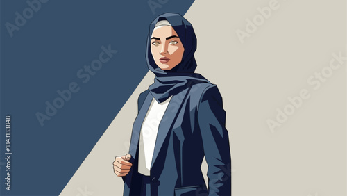 Professional Muslim Woman in Business Attire Confidently Poses.