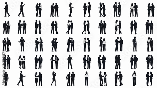 Collection of Silhouettes Representing Business People in Various Interactions.