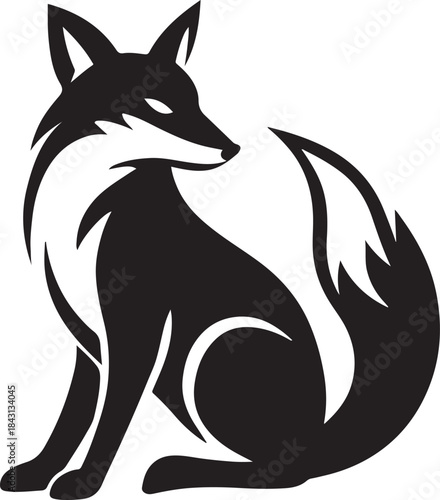 PrintStylized black and white fox silhouette sitting alert