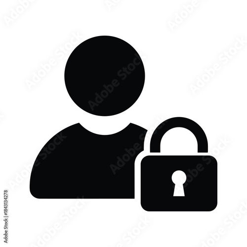 User account security icon isolated on depicting a person with a padlock, symbolizing privacy