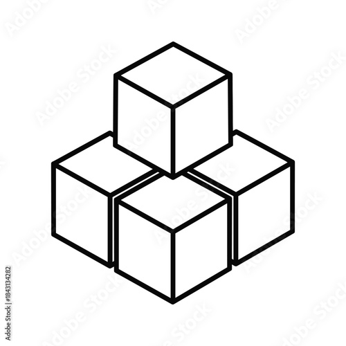 Illustration of four cubes stacked on top of each other isolated on, creating a geometric shape