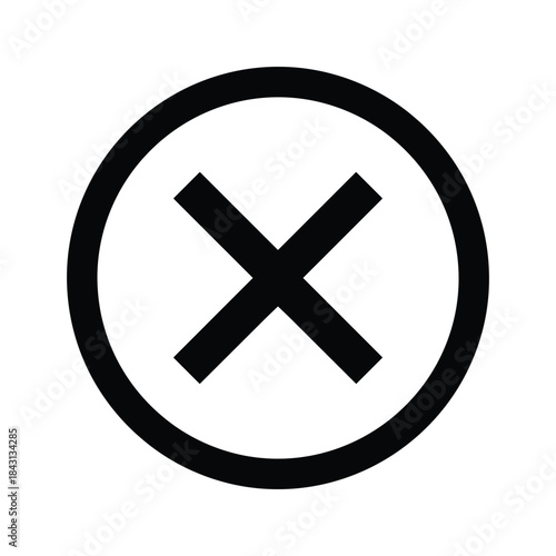 Black cross mark in a circle isolated on, representing cancellation, rejection, or error message