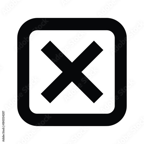 Black cross mark in a square isolated on, representing cancellation, rejection, or error, simple and clear