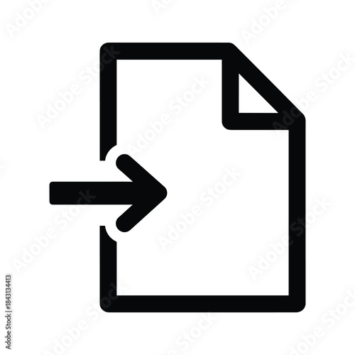 Illustration of a document with an arrow pointing into it isolated on, symbolizing import function