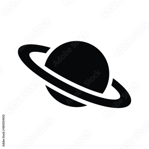 Illustration of a black planet with a ring isolated on, representing space and astronomy