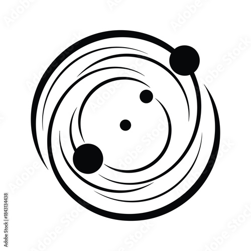 Abstract depiction of a celestial body with orbiting objects isolated on vector illustration