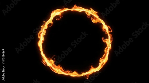 A bright orange ring of fire glows against a completely black background, creating a dramatic and intense visual effect.
