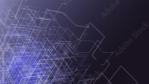 Futuristic cyber background 3d render featuring multi-shape grid with blue and purple lines