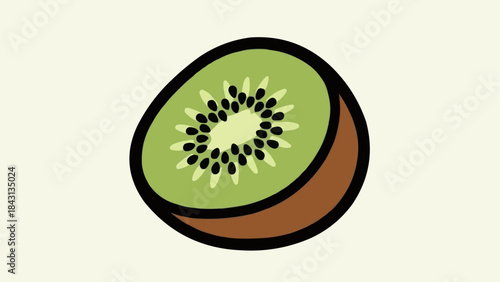 A vibrant illustration of a sliced kiwi fruit showcasing its unique texture and seeds.