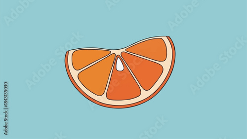 A vibrant slice of orange fruit presented against a solid blue background.