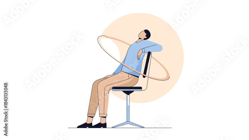 Relaxing and Stretching Man Sitting on a Chair Minimalist Illustration Design