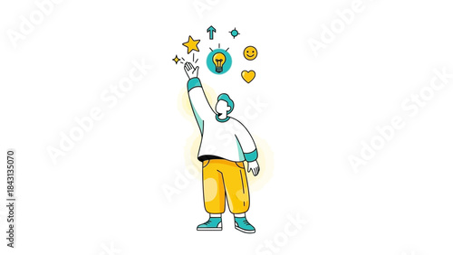 Illustration depicting a person reaching for ideas, creativity and inspiration
