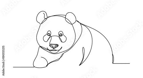Continuous line drawing depicting the silhouette of a panda bear lounging gracefully on a flat