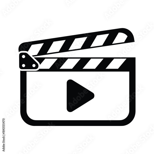 Clapperboard with play button icon for video production and filmmaking
