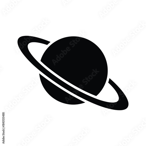 Black silhouette of planet saturn with rings, isolated on