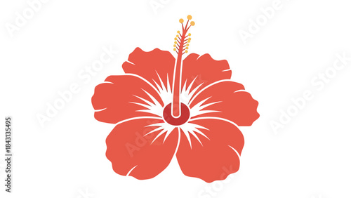 Vibrant Red Hibiscus Flower Illustration on White Background.