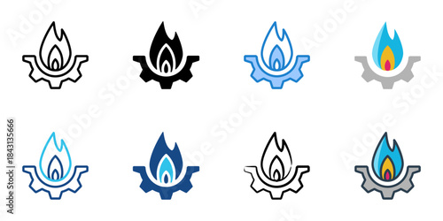 Gas energy icon set multiple style vector collection. Editable Stroke 
