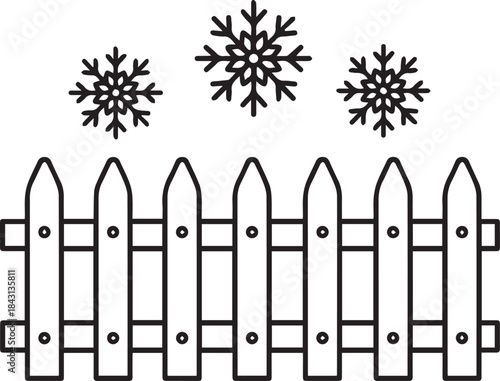 Snowflakes Above Wooden Fence Winter Scene Illustration