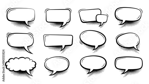 Speech bubbles and thought balloons in various shapes and sizes for communication and ideas