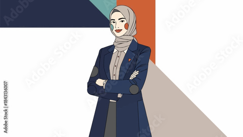 Professional Muslim Woman in Hijab and Business Attire Standing Confidently.