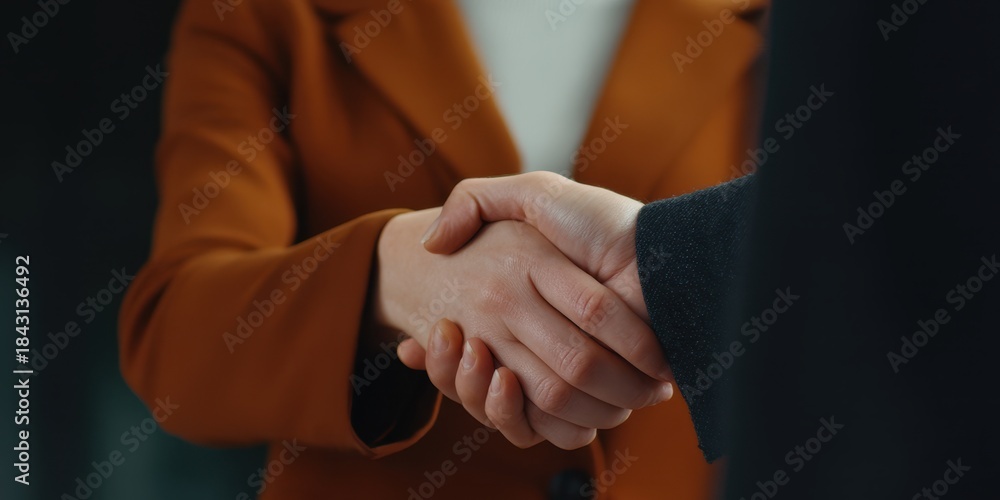 Obraz premium Handshake hands welcome business businessperson businesswoman people office meeting conference event working work networking opportunity introduction intro employee agency thank you up high